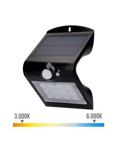 Aplique solar 1,5w 220lm recargable. sensor de presencia (2-6m) color negro 9,6x7,3x14cm edm