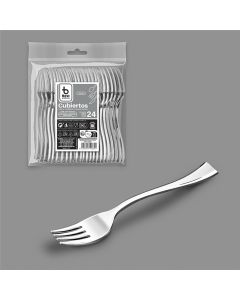 Tenedor degustación reutilizable 10 cm, plata. 24 unidades