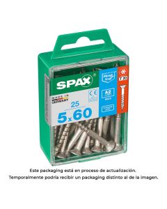 Caja 25 unid. tornillo madera spax cabeza plana inox a2 5,0x60mm spax