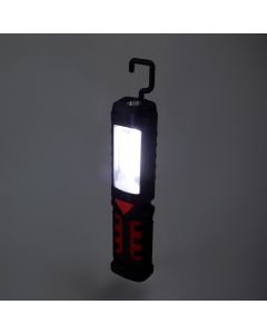 Linterna led de trabajo recargable doble funcion con gancho + imán, negra, 50 x 35 x 215 mm