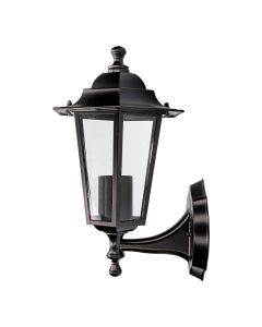 Farol de aluminio y cristal para pared. ip44 e27 60w color negro ø19,5x21x32cm modelo zurich.