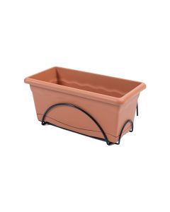 Jardinera con plato integrado 60x24cm + soporte metalico. color terracota