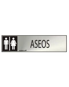 Cartel informativo "aseos" mixto (inox adhesivo 0.8mm) 5x20cm normaluz