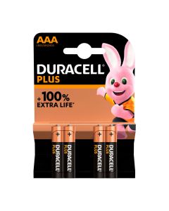 Pila alkalina duracell plus power aaa - lr03 1,5v (blister 4 unid.) ø10,5x44,5mm