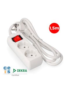 Prolongador con 2 tomas 2p+t, 16a 250v~ con interruptor luminoso, 1,5 m de cable h05vv-f 3g1,5mm² blanco