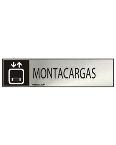 Cartel informativo "montacargas" (inox adhesivo 0.8mm) 5x20cm normaluz