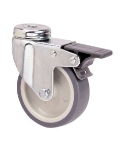 Rueda giratoria de goma con agujero, eje liso y freno, color gris, carga máx. 60 kg, ø 8 cm