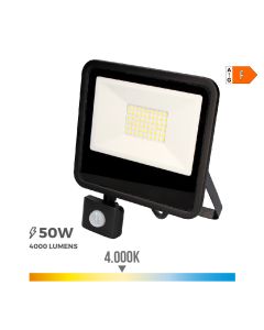 Foco proyector led 50w 4000lm 4000k luz dia con sensor de presencia 23,8x4,5x19,2cm edm