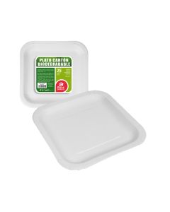 Pack con 25 unid. platos cuadrados blancos de cartón 20x20x3cm best products green