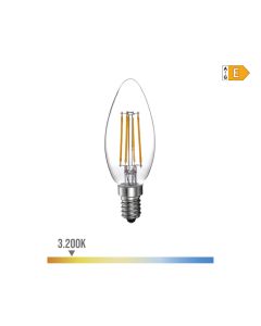 Bombilla de vela con filamento de led e14 4w 500lm 3200k luz calida ø3,5x9,8cm edm