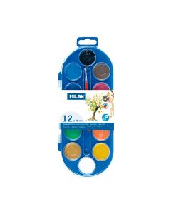 Estuche con 12 pastillas de acuarelas ø30mm + 1 pincel milan