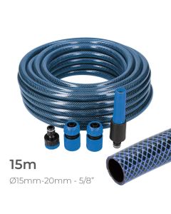 Kit de manguera de jardin blue interior ø15mm. exterior ø20mm (5/8") rollo 15m con accesorios edm