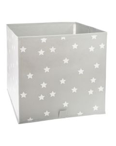 Cesta de ordenación infantil color gris con estrellas. medidas: 29x29x29cm