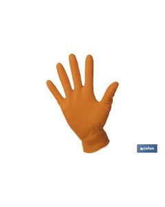 CAJA 100 UDS. GUANTES DE NITRILO NARANJA DIAMANTADO 8,5 G TALLA XL COFAN