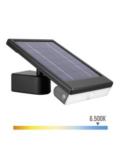 Aplique solar led 6w 720lm 6.500k con sensor crepuscular y movimiento. punto de luz extraíble. color negro edm