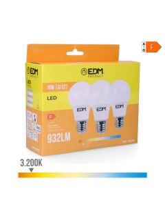 Kit 3 bombillas standard led e27 10w 932lm 3200k luz calida ø6x10,8cm edm