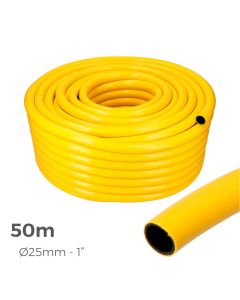 Manguera agricola color amarillo ø interior 25mm ø exterior 31mm (1") rollo 50m edm