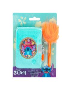 Mini diario stitch +boligrafo pompom+candado