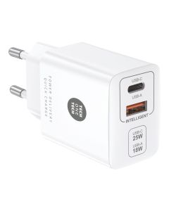 Cargador ultrarrápido 25 w usb-c + usb-a pd, blanco