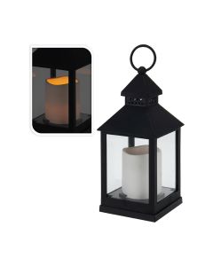 Farol con vela de led negro 10.5x10.5x23cm