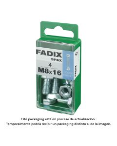 Caja s 4 unid. tornillo metrica cab hex+tuerca cinc m 8x16mm fadix