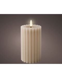 Vela de cera led color beige, superficie con relieve, ø7,5x14,8cm.