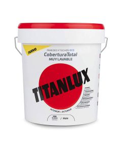 Pintura plástica lavable mate interior-exterior cobertura total blanco 15l titanlux 06t100015