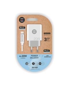 Cargador pd 20w + cable lightning-apple blanco tech one tech