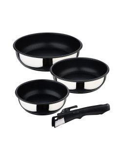 Set 3 sartenes (ø18x6cm/20x6cm/ø24x6,5cm) acero inoxidable click & cook bergner