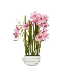 Planta artificial cymbidium "orquidea barco" rosa con maceta