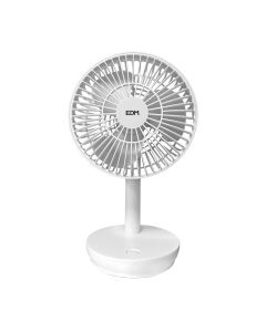 Ventilador de sobremesa recargable blanco potencia: 5w aspas: ø14,5cm 17x13x26cm edm