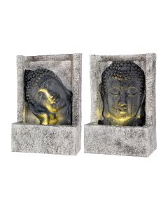 Fuente cara budda para exterior, 13,5x28x40cm, 4 leds, modelos surtidos