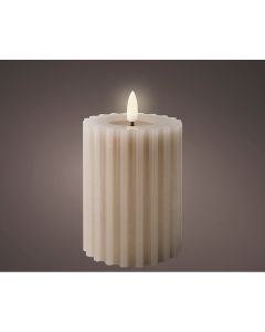 Vela de cera led color beige, superficie con relieve, ø7,5x12,3cm.