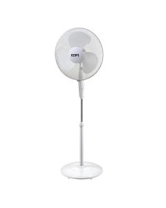 Ventilador de pie con base circular. color blanco. potencia: 45w aspas: ø40cm altura regulable 110-130cm edm