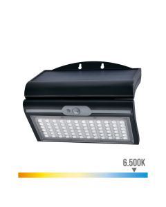 Aplique solar 6w 430lm 6.500k con sensor color negro edm