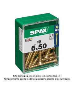 Caja 25 uds. tornillo madera spax cab. plana yellox 5,0x50mm spax