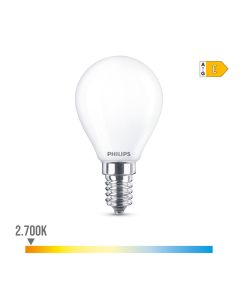 Bombilla esferica led e14 6,5w 806lm 2700k luz calida ø4,5x8cm philips