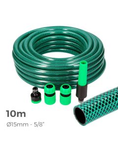 Kit manguera de jardin basic line ø interior 15mm ø exterior 19mm (5/8") - rollo 10m con accesorios edm