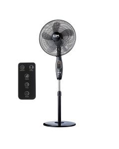 Ventilador de pie con mando a distancia. color negro. potencia: 60w aspas: ø40cm altura regulable 110-130cm edm