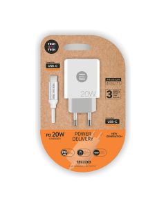 Cargador pd 20w + cable usb-c blanco tech one tech