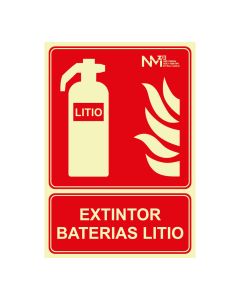 Cartel de extinción "extintor" de baterias de litio clase a (1 mm) 210 x 300 mm