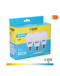 Kit 3 bombillas standard led e27 10w 932lm 6400k luz fria ø6x10,8cm edm