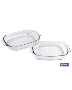 SET DE 2 FUENTES OVALADAS ANCHAS DE VIDRIO BOROSILICATO MODELO BARITINA 2700 ML - 3800 ML COFAN