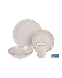 VAJILLA DE CERAMICA PINTADA A MANO BEIGE  ESMALTADO CON BORDE VINTAGE 16 PIEZAS COFAN