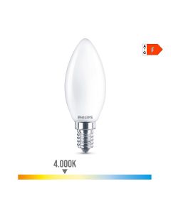 Bombilla vela led e14 4,3w 470lm 4000k luz dia philips