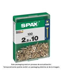 Caja 100 unid. tornillo madera spax cabeza plana yellox 2,5x10mm spax