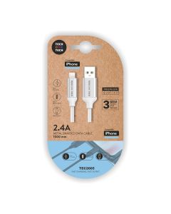 Cable blanco nylon (usb-a a lightning/apple) 1m 2a tech one tech