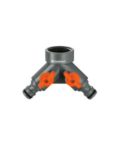 Distribuidor doble para grifos de 21mm (1/2") 26,5mm (3/4") 33,3mm (1") (blister) gardena