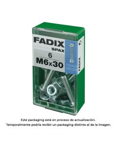 Caja s 6 unid. tornillo metrica cab hex+tuerca cinc m 6x30mm fadix