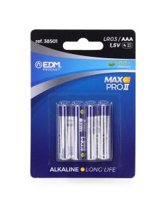 Pila edm alkalina long life aaa - lr03 1,5v (blister 4 unid.) ø10,5x44,5mm